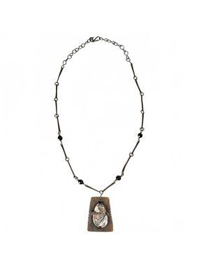 Vintage Studio Copper Necklace Agate Cabochon Pendant Artisan Signed Handcrafted